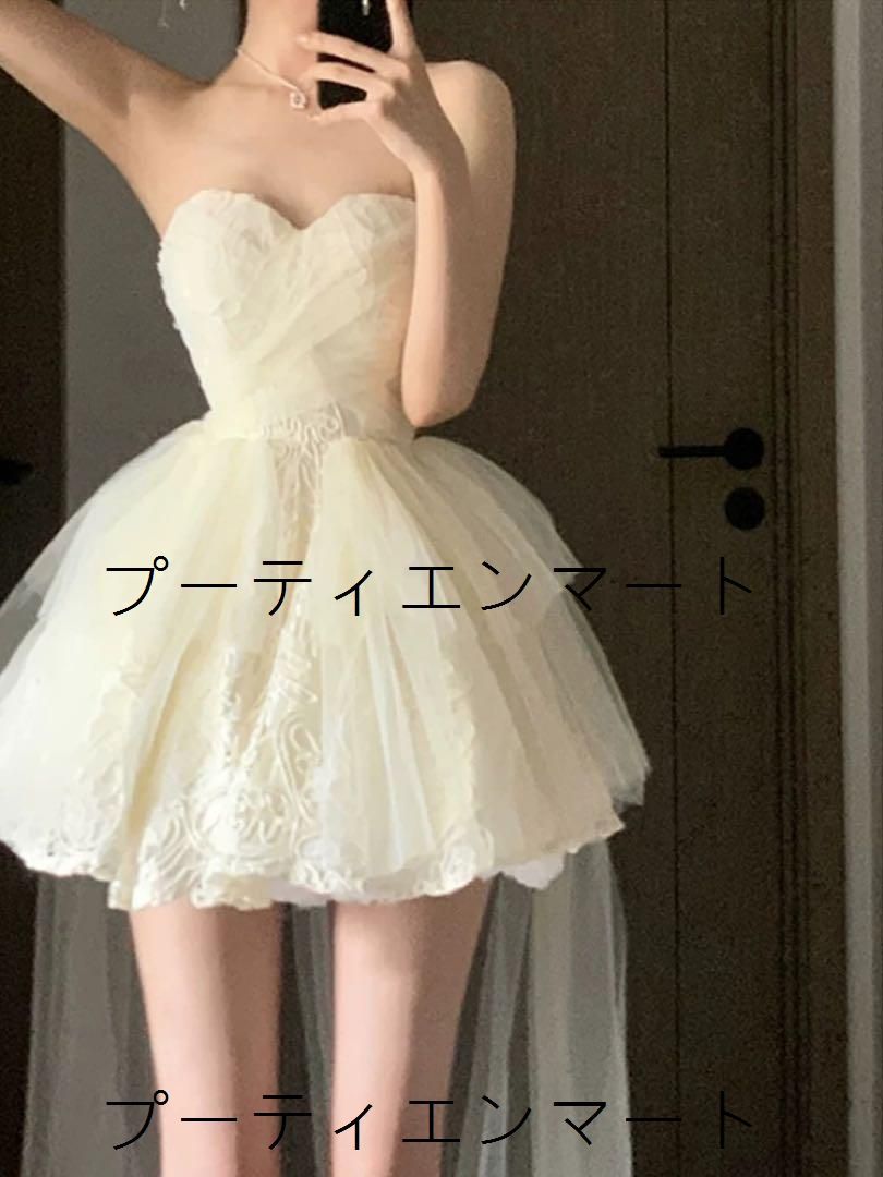 人気商品 ストラップレス レースチュールミニドレス パーティードレス キャバドレス