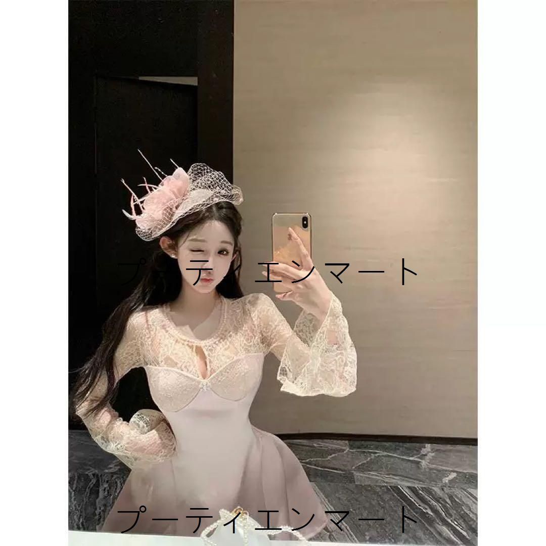 人気商品 淡ピンクレースミニドレス 結婚式&パーティー用魅力的なベルスリーブ 人気商品 淡ピンクレースミニドレス 結婚式&パーティー用魅力的なベルスリーブ