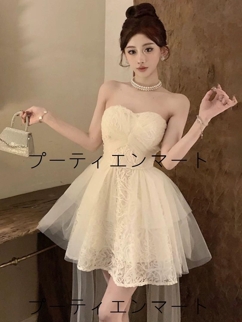 人気商品 後ろ姿も華やか 刺繍チュールドレス Aラインでパーティーにぴったり