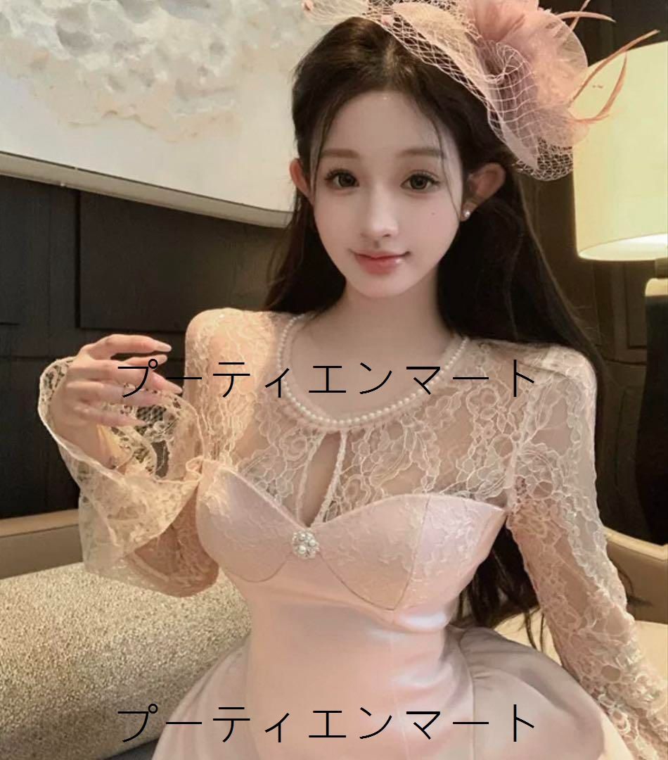 人気商品 淡ピンクレースミニドレス 結婚式&パーティー用魅力的なベルスリーブ 人気商品 淡ピンクレースミニドレス 結婚式&パーティー用魅力的なベルスリーブ