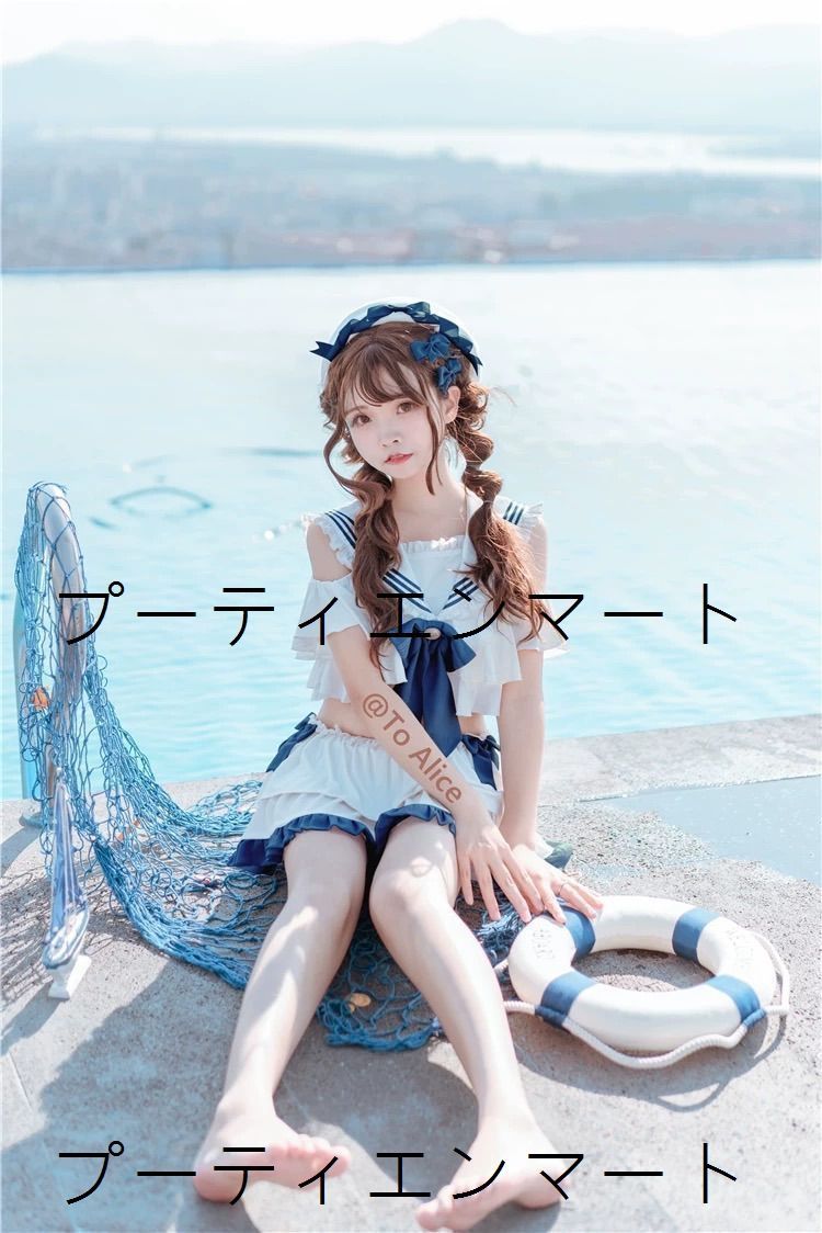 人気商品 セーラー 水着 セットアップ風 フリル リボン ビキニ ガーリー 可愛い ネイビー ホワイト マリン風 体型カバー ハイウエスト フェミニン コスプレ風 レディース 夏 海 プール インスタ映え　ブルー　ピンク　ネイビー　水色界隈　天使界隈