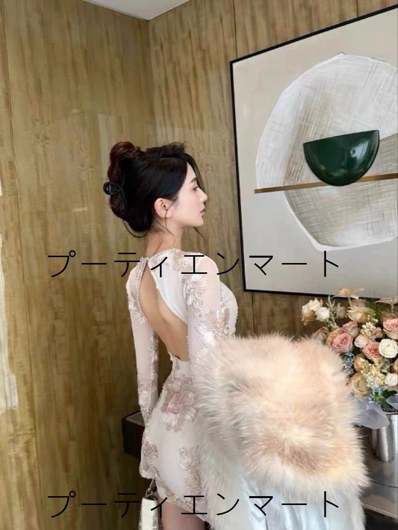 人気商品 刺繍ミニタイトワンピース上品　結婚式パーティー　バックオープン