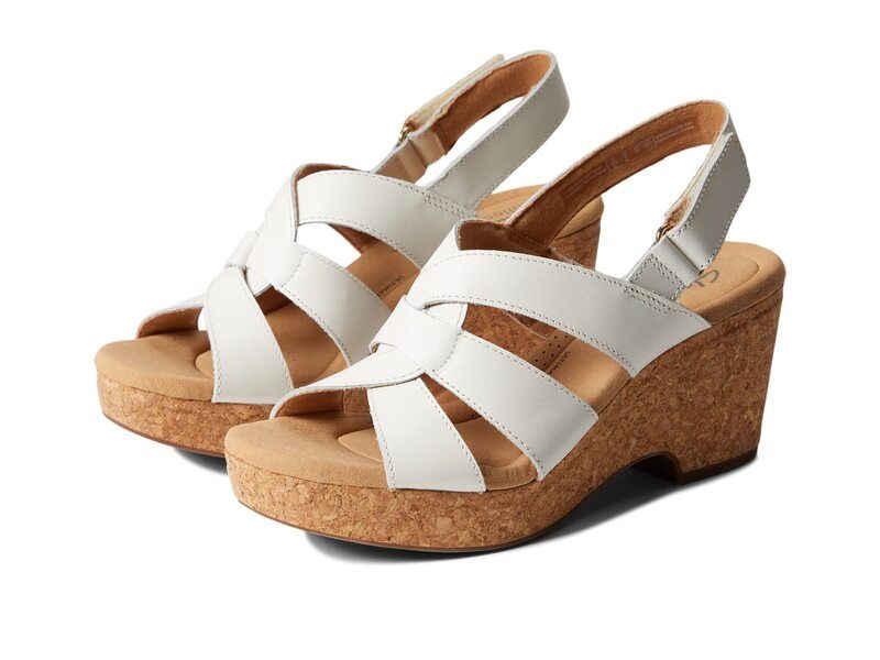 クラークス レディース シューズ ヒール Clarks Giselle Beach White Leather ホワイト