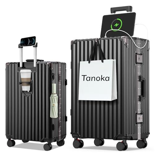 [Tanoka] スーツケース キャリーケース 機内持ち込み アルミフレーム【高耐久・多機能】S M L 大型 大容量 耐衝撃 ストッパー付き 静音ダブルキャスター 360度回転 TSAロック USBポート カップホルダー 隠しフック キャリーバッグ 出張 t