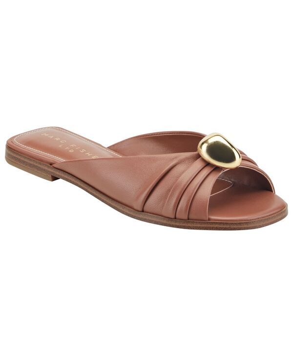 マーク・フィッシャー レディース シューズ スリッポン・ローファー ギャザー サンダル Marc Fisher LTD Womens Dalani Ornamented Ruched Flat SlipOn Sandals Cognac Leather