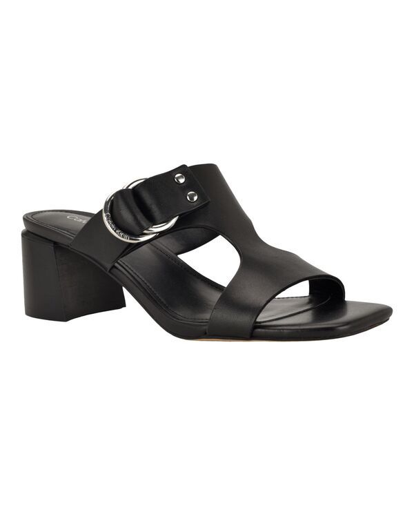 カルバンクライン レディース シューズ スリッポン・ローファー サンダル ヒール Calvin Klein Womens Vevia Block Heel SlipOn Sandals Black Leather ブラック