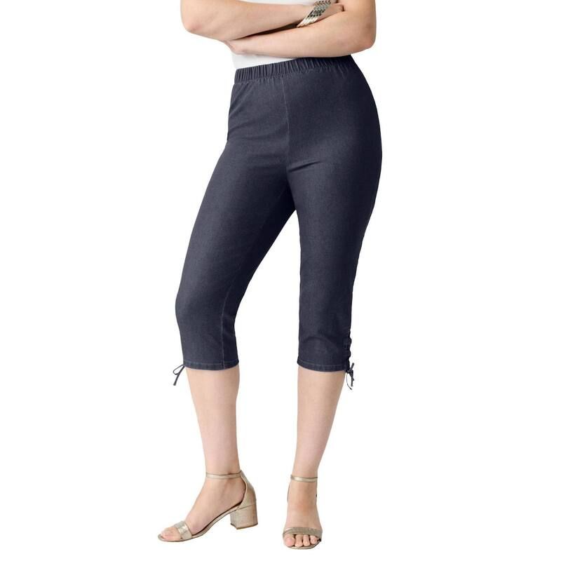 ロアマンズ レディース ボトムス カジュアルパンツ プラスサイズ キャップ レース Roamans Womens Plusize Comfort Stretch Lace Up Capri Jean Indigo Wash インディゴ