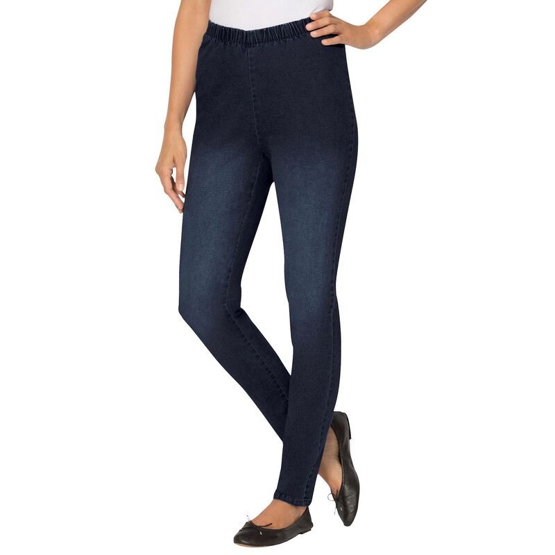 ウーマン ウィズイン レディース ボトムス カジュアルパンツ プラスサイズ デニム ジーンズ Woman Within Plusize PullOn ElasticWaistretch Fineline Denim Jeans Indigo Sanded イン