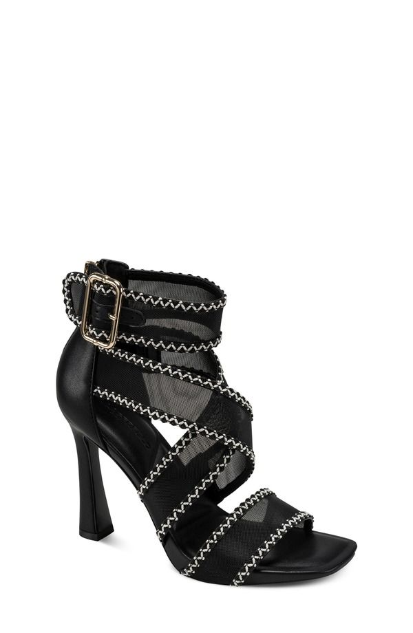 カール ラガーフェルド レディース シューズ サンダル アンクル KARLAGERFELD PARIS Careliz Ankle Strap Sandal Black White ホワイト