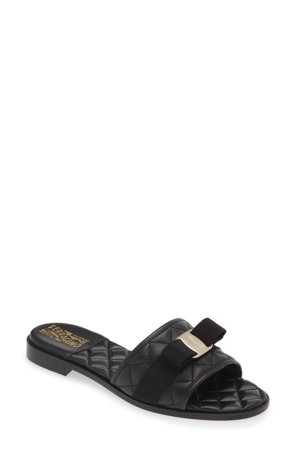 フェラガモ レディース シューズ サンダル キルティング FERRAGAMO Lovec Q Bow Quilted Slide Sandal Nero