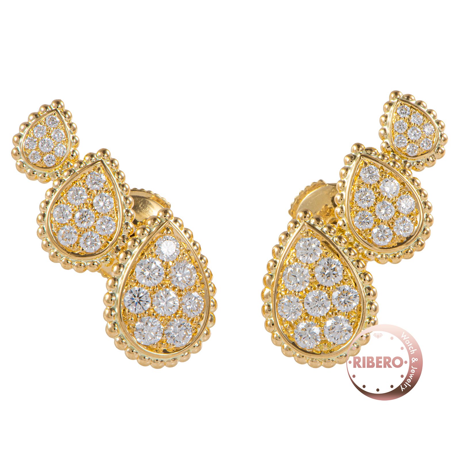 Boucheron ブシュロン セルパンボエム 3モチーフ スタッズイヤリング ピアス JCO01455 K18YG ダイヤモンド ゴールド【中古】