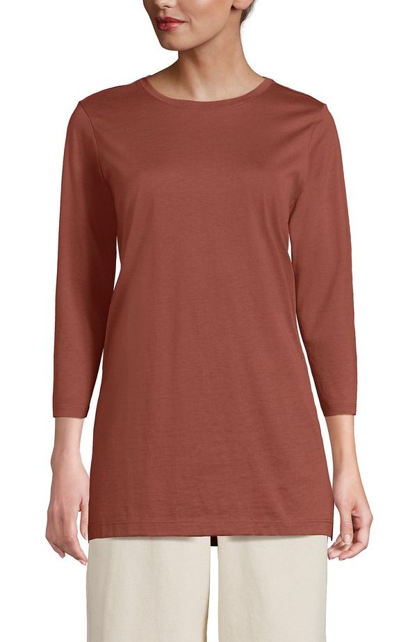 ランズエンド レディース トップス シャツ コットン Lands End 34 Sleeve Cotton Supima Tunic Earthen Clay