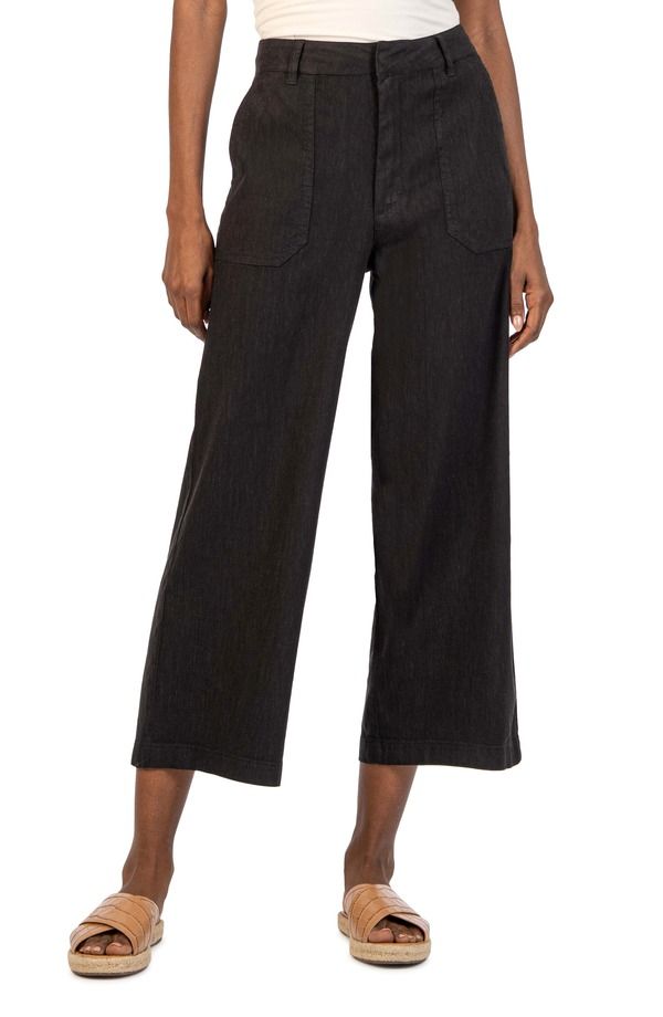 カットフロムザクロス レディース ボトムス レギンス ワイドレッグ ハイウエスト パンツ リネン KUT from the Kloth Topaz High Waist Crop Wide Leg Linen Blend Pants Black ブラック