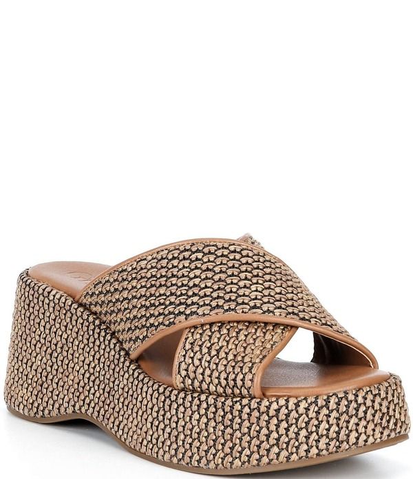 ジービー レディース シューズ サンダル プラットフォーム GB DayOff Raffia Cross Banded Platform Sandals BrownBlack ブラック