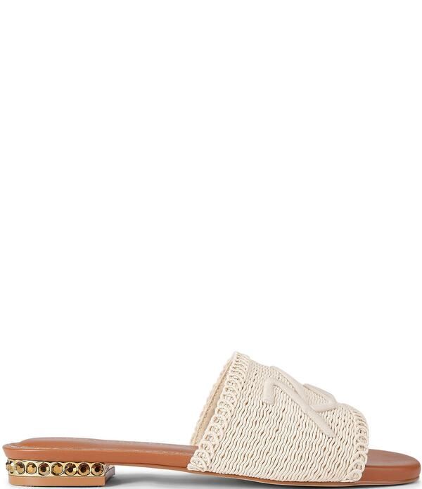 カートジェイガーロンドン レディース シューズ パンプス サンダル ロゴ Kurt Geiger London Kurt Woven Logo Detail Studded Flat Slip On Sandals Beige ベージュ