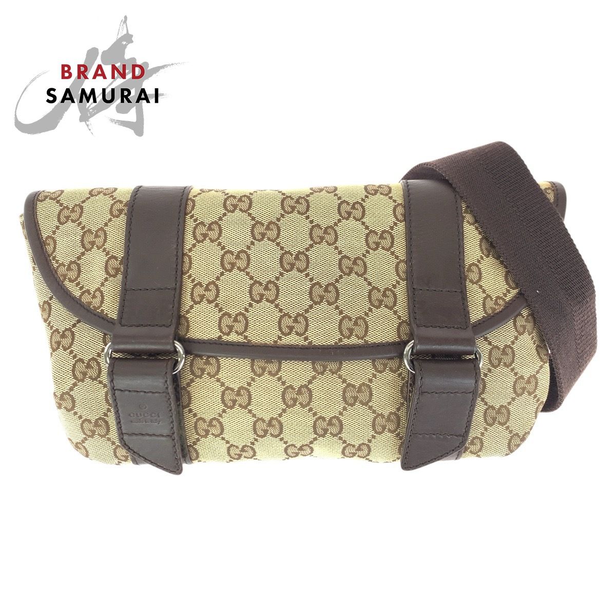 美品 GUCCI グッチ ベージュ ブラウン シルバー金具 GGキャンバス/レザー 145851 ボディバッグ ウエストバッグ レディース 602553【中古】