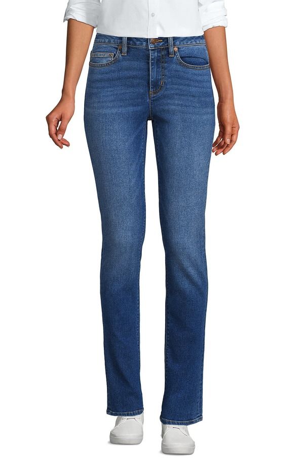 ランズエンド レディース ボトムス デニムパンツ ストレート ジーンズ Lands End Recover Mid Rise Straight Leg Blue Jeans Indigo Tide Blue インディゴ