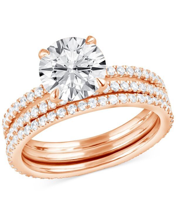 バッジェリーミシュカ レディース アクセサリー リング Badgley Mischka Certified Lab Grown Diamond Bridal Set 3 ctw in 14k Rose Gold ゴールド