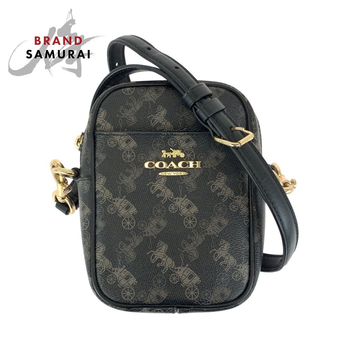 美品 COACH コーチ ホースアンドキャリッジ ブラック グレー ゴールド 