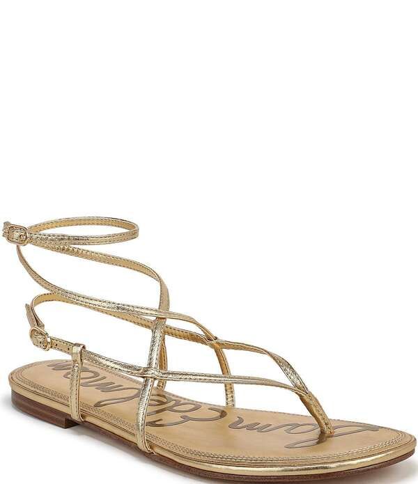 サムエデルマン レディース シューズ サンダル トール レザー Sam Edelman Clarra Metallic Leather Strappy Flat Sandals Amber Gold アンバー