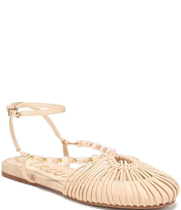 サムエデルマン レディース シューズ サンダル アンクル レザー Circus NY by Sam Edelman Kassie Woven Leather Beaded Ankle Strap Flat Sandals Vanilla Bean