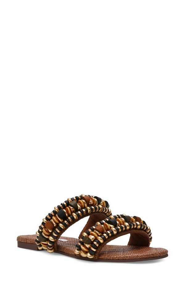 スティーブ マデン レディース シューズ サンダル Steve Madden Messima Beaded TwoStrap Sandal Brown Raffia ブラウン