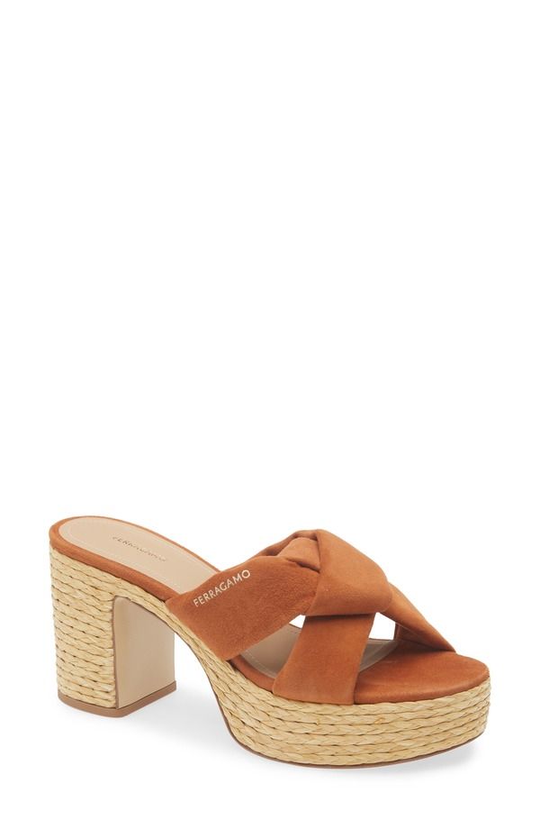 フェラガモ レディース シューズ サンダル プラットフォーム FERRAGAMO Douglas Platform Slide Sandal Tan Suede タン