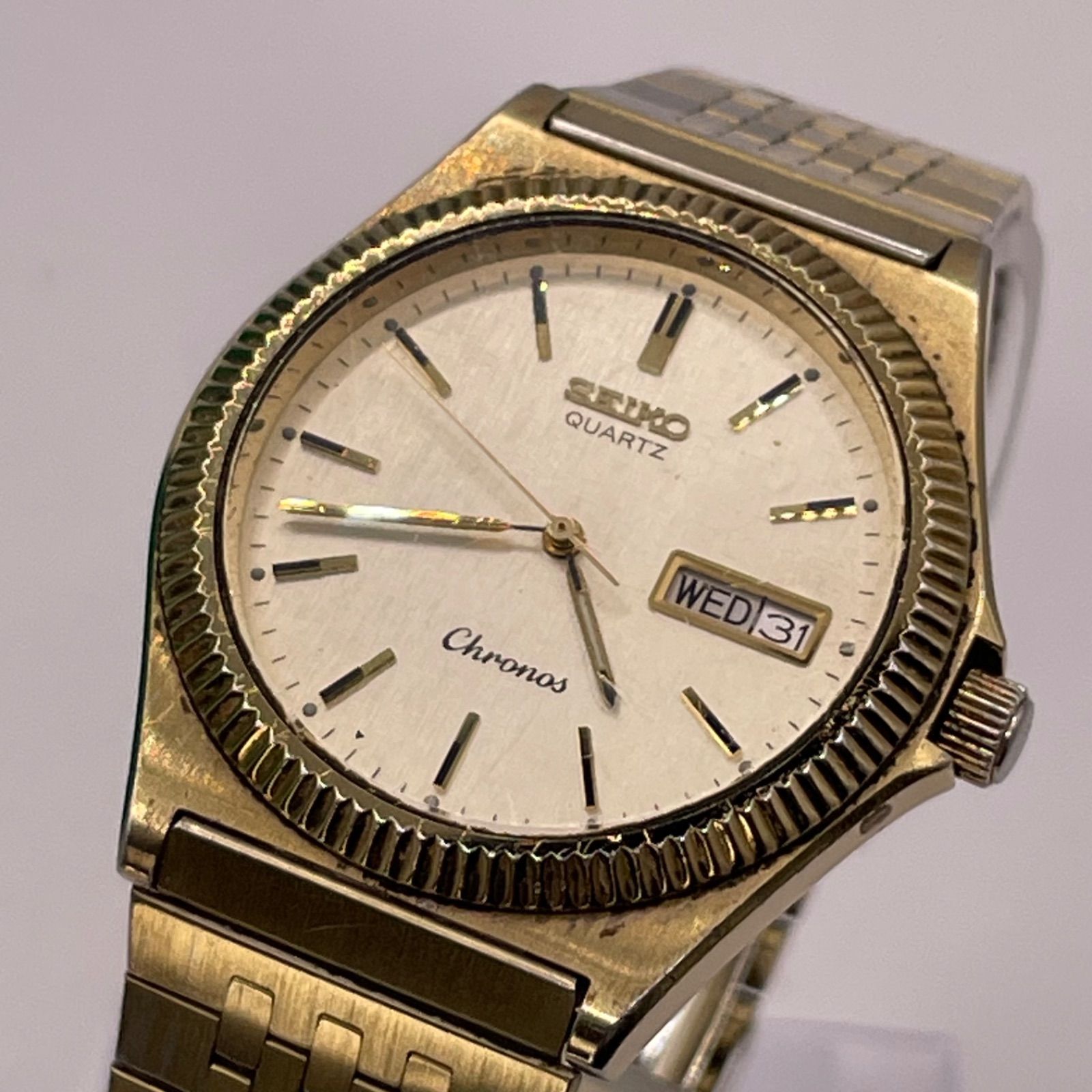 セイコー クォーツ 7433 7010 不動品 ローマ数字 シルバー文字盤