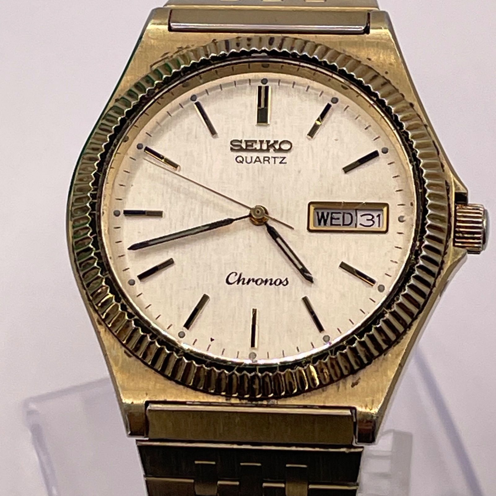 セイコー クォーツ 7433 7010 不動品 ローマ数字 シルバー文字盤 