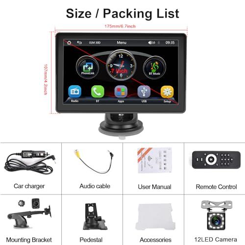 Hodozzy ワイヤレスCarplay & 無線Android Auto、ディスプレイオーディオ Carplay 7インチのHDのタッチスクリーンのBluetoothのハンズフリー、ミラーリンク、背面図のカメラ、サポートAUX、USB/SD 657d1d82