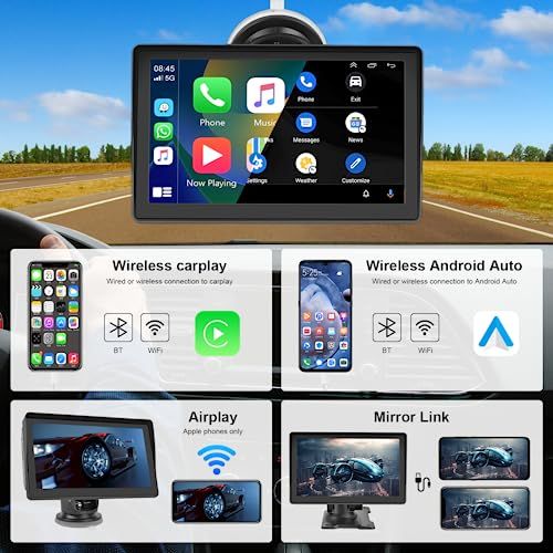 Hodozzy ワイヤレスCarplay & 無線Android Auto、ディスプレイオーディオ Carplay 7インチのHDのタッチスクリーンのBluetoothのハンズフリー、ミラーリンク、背面図のカメラ、サポートAUX、USB/SD 657d1d82