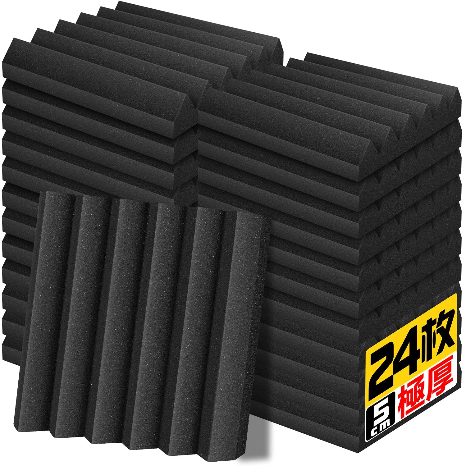 YOPIN 吸音材 30*30*5cm 極厚 ウレタンフォーム 吸音対策 室内装飾 楽器 消音 騒音 防音 吸音パネル 両面テープ付き (2.16?（24枚）, 黒(ウェッジ形))YZ 687b8e45