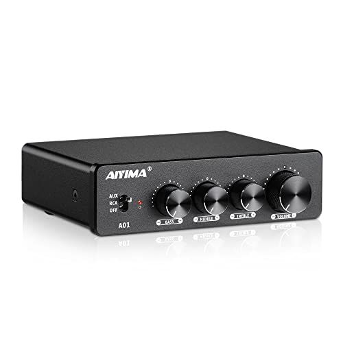 AIYIMA A01 2.0/2.1 チャンネルアンプ 100W*2 パワーアンプ RCA&AUX TPA3116D2*2+NE5532DR*3 クラスD 低音と高音のコントロール付き ホームスピーカー用 (電源付き)YZ 88a135eb