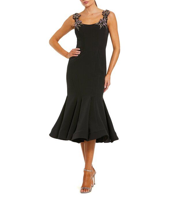 マックダガル レディース トップス ワンピース クレープ フラワー柄 ミディ ノースリーブ フラワー Mac Duggal Crepe Floral Square Neckline Sleeveless Trumpet Midi Dress Black ブラッ