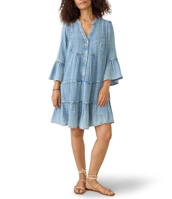 ファレティ レディース トップス ワンピース ティアード コットン Faherty Dream Organicotton Gauze Tiered Kasey Dress Light Indigo Wash インディゴ