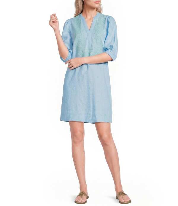 リリーピュリッツァー レディース トップス ワンピース Vネック 刺繍 Lilly Pulitzer Mialeigh Embroidered Split VNeck Elbow Sleeve Dress Capri Blue ブルー