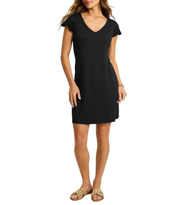 トッミーバハマ レディース トップス ワンピース Vネック Tommy Bahama Darcy Drapery Ponte VNeck Flutter Crochet Sleeve Sheath Dress Black ブラック