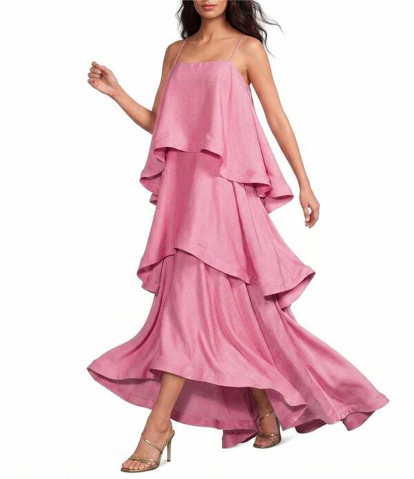 エリアット レディース トップス ワンピース サテン ノースリーブ マキシ ELLIATTilly Texture Satin Square Neck Sleeveless Maxi Dress Pink ピンク