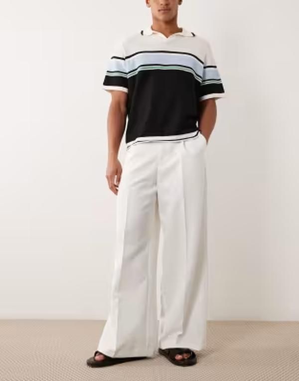 エイソス メンズ ボトムス カジュアルパンツ プリーツ ASOS DESIGN smart pleated loose leg pants WHITE ホワイト