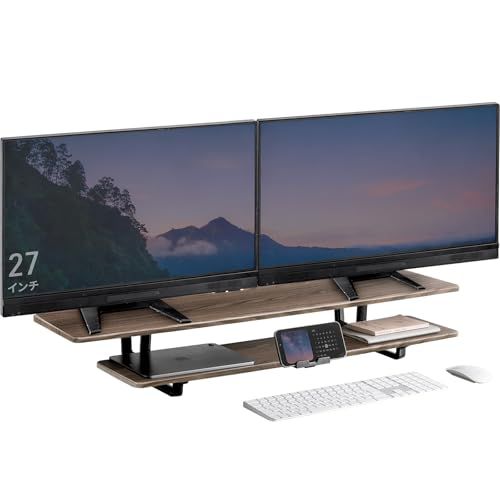 イーサプライ モニター台 2段 机上ラック 卓上 木製 幅95cm 奥行32cm 高さ13.5cm 総耐荷重30kg ワイド 拡張 スマホスタンド ブラウン EEX-MR-C11M″mn 68935436