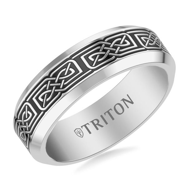 トリトン レディース アクセサリー 指輪 Triton 7MM Tungsten Carbide and Black Geometric Ring Metallic Silver シルバー