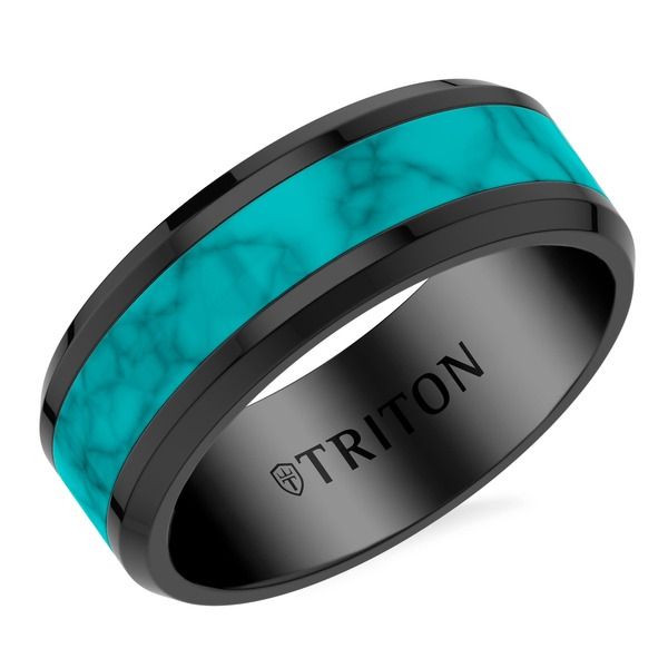 トリトン レディース アクセサリー 指輪 Triton 8MM Black Tungsten Carbide and Turquoise Ring Black ブラック