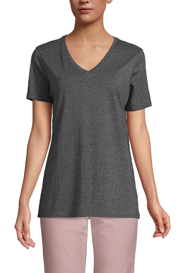 ランズエンド レディース トップス シャツ Vネック コットン Lands End Supima Cotton VNeck TShirt Charcoal Heather チャコール