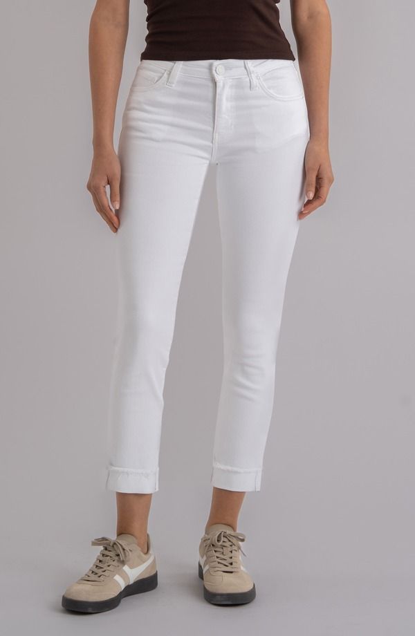カットフロムザクロス レディース ボトムス カジュアルパンツ ストレート ジーンズ KUT from the Kloth Amy Frayed Mid Rise Crop Slim Straight Leg Jeans Optic White ホワイト