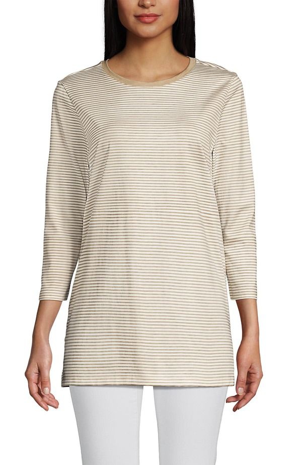 ランズエンド レディース トップス シャツ コットン Lands End 34 Sleeve Cotton Supima Tunichampagne Micro Stripe シャンパン