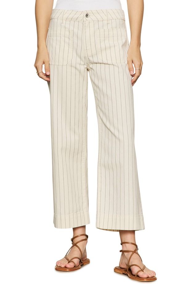 サンクチュアリー レディース ボトムス カジュアルパンツ ワイドレッグ ジーンズ Sanctuary The Marine Stripe Crop Wide Leg Jeans Bleached White Pinstripe ホワイト