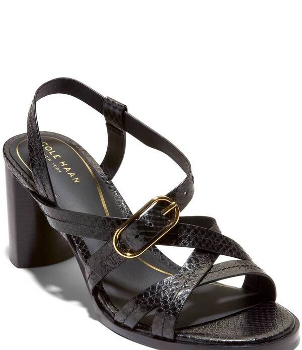 コールハーン レディース シューズ ヒール プリント サンダル レザー Cole Haan Dillon Snake Print Leather Strappy Block Heel Sandals Black Snake ブラック