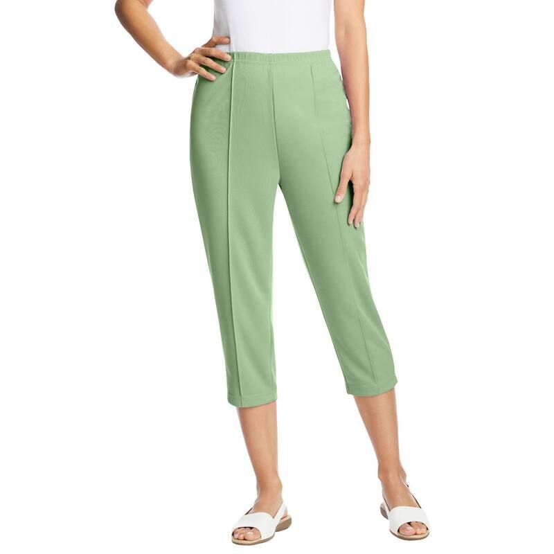 ウーマン ウィズイン レディース ボトムス カジュアルパンツ プラスサイズ プチ キャップ ニット Woman Within Plusize Petite The HassleFree Soft Knit Capri Sage セージ