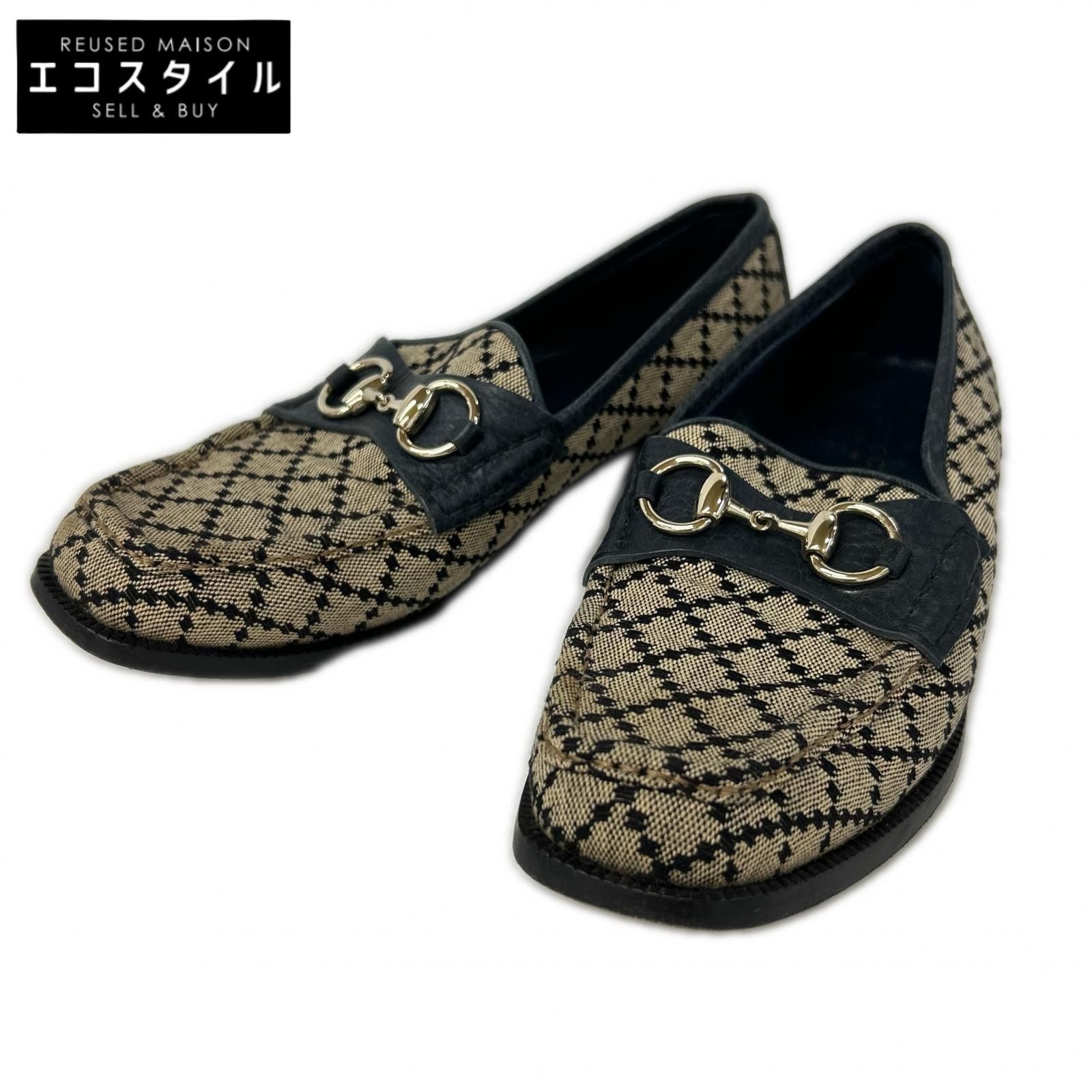 GUCCI グッチ GGキャンバスxレザー ホースビット ローファー 37