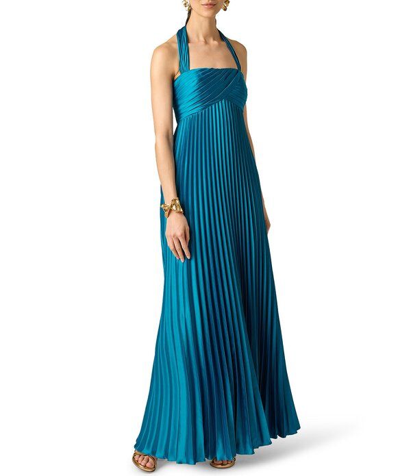 アイダンマットックス レディース トップス ワンピース プリーツ Aidan Mattox Stretcharmeuse Pleated Gown Peacock